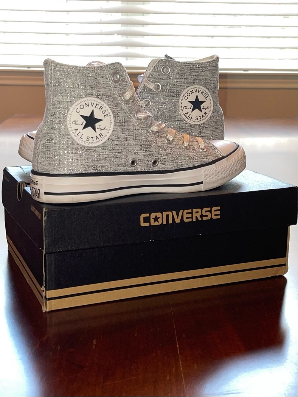 Converse Silver Glitter High Top Sneakers